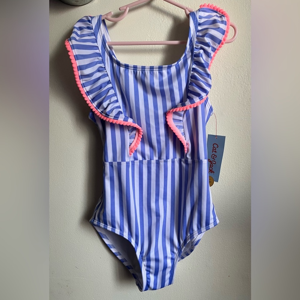 Cat & Jack Blue and Pink Striped Kids Swimsuit